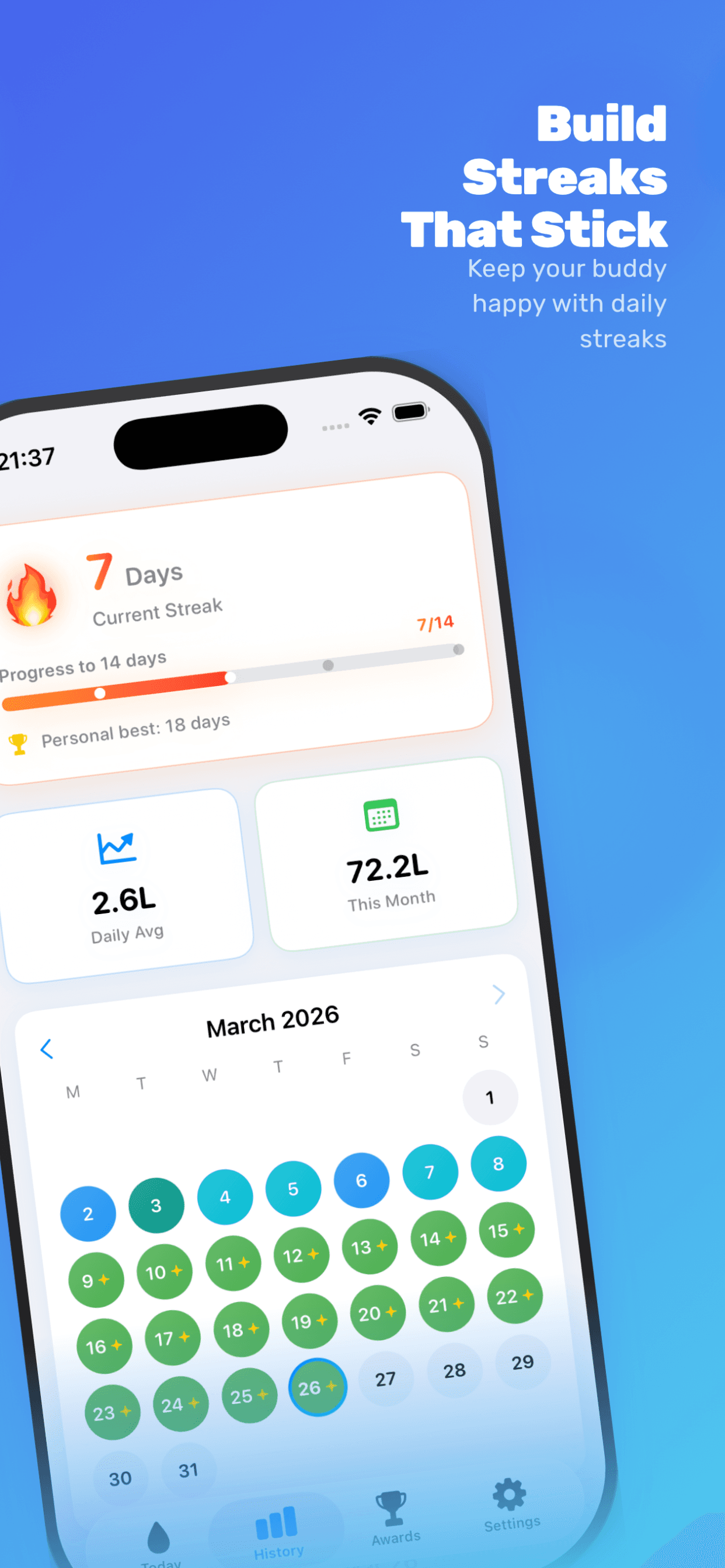Streak tracking screenshot